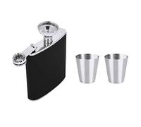 SIXRUN Petaca de Cuero Negro con Dos Copas de Vino, Embudo de Acero Inoxidable para Regalo de Cumpleaños, Petaca de 7oz para Licor (jarra de 7 onzas)