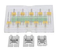 SIXRUN Prensatelas de Agujas Gemelas, 10 Pares de Agujas de Coser Dobles de Acero Inoxidable con Caja de Plástico 3 Prensatelas para Máquina de Coser Doméstica