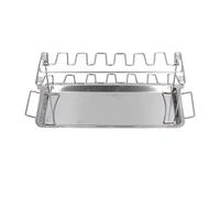 SIXRUN Rejilla para Parrilla de Acero Inoxidable Plegable con 14 Ranuras | Accesorio de Barbacoa con Bandeja de Goteo, Muescas Cónicas que Se Adaptan a Cualquier Tamaño de Ala o Muslo, Portátil para