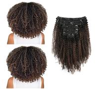 SixStarHair Afro Curly Clip Ins 4B 4C Extensiones de Cabello Clips para Mujer Negra 120g 45cm Extensiones de Cabello Enraizado Negro Natural #1B Mezclado con Marrón Chocolate #4 Color Piano 7 Piezas