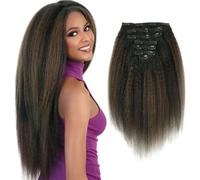 Sixstarhair Extensiones con clip de cabello humano rizado recto doble trama con raíces negras que se desvanecen en negro natural con marrón chocolate 4# Doble trama 120 g 50 cm 7 piezas