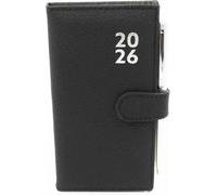 Sixstore Agenda 2026 con vista semanal delgada, tacto de piel suave, 16 x 8,5 cm, diario con bolígrafo, color negro