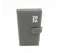 Sixstore Agenda 2026 con vista semanal delgada, tacto de piel suave, 16 x 8,5 cm, diario con bolígrafo, color gris