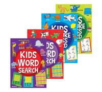 Sixstore Búsqueda de palabras para niños, juego de 4 libros de crucigramas, libro de búsquedas de palabras y crucigramas, tamaño 27 x 20 cm, búsqueda de palabras y libros de crucigramas, a partir de 7
