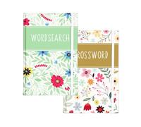 Sixstore Juego de 2 libros de viaje de bolsillo A6, búsqueda de palabras y crucigramas, tamaño 15 x 10,5 cm con banda elástica, floral