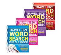 Sixstore Juego de 4 libros de rompecabezas de búsqueda de palabras en espiral tamaño A5, juego de 4, rompecabezas de viaje, elige tu juego (juego 1)