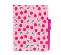 Sixstore Juego de cuaderno y bolígrafo en espiral A5, diseño de cereza, cuaderno de notas A5 forrado con alambre