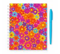 Sixstore Juego de cuaderno y bolígrafo en espiral A5, diseño de flores brillantes, cuaderno de notas A5 forrado con alambre