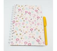 Sixstore Juego de cuaderno y bolígrafo en espiral A5, diseño de flores y abejas, cuaderno de notas A5 forrado con alambre