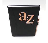 Sixstore Libro de direcciones para teléfonos de la A a la Z A5, índice A-Z, parte trasera dura, cubierta de piel sintética, suave acolchada, con bolígrafo, color negro