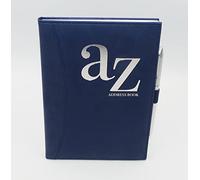 Sixstore Libro de direcciones para teléfonos de la A a la Z A5, índice A-Z, parte trasera dura, cubierta de piel sintética, suave acolchada, con bolígrafo, azul marino