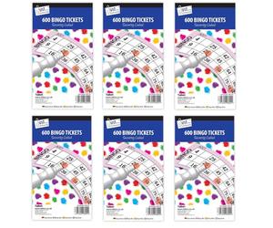 Sixstore Paquete de boletos de bingo, 6 paquetes de libros de bingo con 600 boletos cada uno para un total de 3600 boletos de bingo para noches de juego, colores surtidos