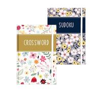 Sixstore Sixstore - Juego de 2 libros de viaje de bolsillo A6, sudoku y crucigramas, tamaño 15 x 10,5 cm con banda elástica, floral