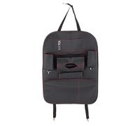 SIXTOL Car Compact Seat 2 Organizador de asiento trasero de coche, aspecto de piel, 7 bolsillos, soporte para bebidas, gancho para bolsillo, negro