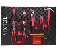 SIXTOL Mechanic Tool Tray 4 | Módulo de herramientas de 15 piezas | Alicates, martillo, perforadores | Inserto EVA para carro de taller