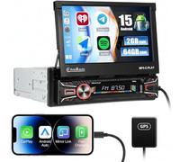 SIXWIN 2GB+64G Android 15 Carplay Android Auto 1 DIN Radio Coche Bluetooth,7 Pulgadas Pantalla Táctil Manual-Telescópico con WiFi/Navegador GPS/Bluetooth/Mandos Volantes/FM/RDS/2 USB/Mirror Link