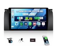 SIXWIN 4+128G Android 15 Radio Coche para BMW 5 E39 E53 M5 X5(1996-2007) con CarPlay&Android Auto&Mirrorlink,9 Pulgadas Pantalla Táctil con Bluetooth/WiFi/GPS/FM/RDS/USB+AHD Cámara