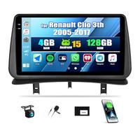 SIXWIN 4+128G Android 15 Radio Coche para Renault Clio 3th 2005-2017 con CarPlay&Android Auto&Mirrorlink,9 Pulgadas Pantalla Táctil con Bluetooth/WiFi/GPS/FM/RDS/USB+AHD Cámara