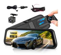 SIXWIN Espejo Retrovisor con Cámara 9.66" Táctil, Dash CAM Coche 1080P + Cámara Trasera, Visión Nocturna, Detección Movimiento, Asistente Marcha Atrás, Grabación en Bucle