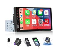 SIXWIN Radio Coche 1 DIN con CarPlay y Android Auto, Pantalla Táctil de 7 Pulgadas, Autoradio con Bluetooth y Soporte FM Radio/USB/Mirror Link para iOS/Android+Cámara de Respaldo(P2