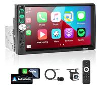 SIXWIN Radio Coche 1 DIN con CarPlay y Android Auto, Pantalla Táctil de 7 Pulgadas, Autoradio con Bluetooth y Soporte FM Radio/USB/Mirror Link para iOS/Android+Cámara de Respaldo