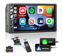 SIXWIN Radio Coche 2 DIN Compatible CarPlay y Android Auto,7 Pulgadas HD Pantalla táctil Reproductor con Mandos del Volante/Bluetooth/FM/USB/AUX/TF/Mirror Link+Camara