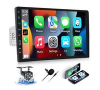 SIXWIN Wiewless CarPlay 1 DIN Radio Coche Bluetooth,9 Pulgadas Pantalla Táctil Estéreo Coche Manos Libres Radio FM con Android aotu Mirrorlink,Carga rápida,Bluetooth/USB/AUX/AUX-in+Cámara