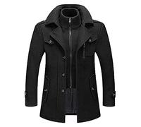 SIYAN Hombres Abrigo De Lana Cálido Casual Invierno Negocios Chaqueta Slim Fit Más Forro De Algodón Deducción Gruesa Abrigo A Prueba De Viento Al Aire Libre Abrigos De Guisantes(Noir,XL)