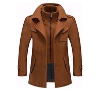SIYAN Hombres Abrigo De Lana Cálido Casual Invierno Negocios Chaqueta Slim Fit Más Forro De Algodón Deducción Gruesa Abrigo A Prueba De Viento Al Aire Libre Abrigos De Guisantes(Brown,XL)