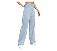 SIYAN Jeans Mujer, Jeans De Pierna Recta For Mujer, Cintura Alta, Holgados, Pierna Ancha, Jean Elástico, Adelgazante, Corte Recto, Pantalones Vaqueros Boyfriend Ligeros(Light Blue,M)
