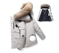 SIYAN Parka Larga De Invierno For Hombre con Capucha De Piel Desmontable, Forro De Terciopelo Cálido, Abrigo Acolchado, Acolchada, Chaqueta De Transición For Exteriores(Blanc,M)