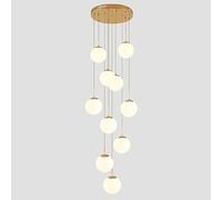 SIYANE 10 bolas de vidrio Lámpara de escalera Lámpara colgante larga Techos altos Vestíbulo Lámpara de entrada Cromo Vidrio de leche blanco Lámpara colgante moderna de mediados de siglo con para sala