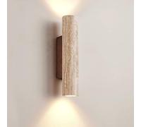 SIYANE Aplique de pared de mármol moderno lineal largo Cilindro de luz doble Barra de luz de pared interior arriba y abajo Lámpara de montaje en pared de piedra de madera vintage de mediados de siglo