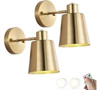 SIYANE Apliques de pared con control remoto, juego de 2 apliques de pared inalámbricos de mediados de siglo de aluminio cepillado vintage, lámpara de pared inalámbrica negra, dorada y blanca para dorm