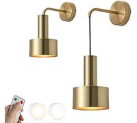 SIYANE Apliques De Pared Inalámbricos Juego De Dos Apliques De Pared Con Batería Con Control Remoto Luz Nocturna LED Lámpara De Pared Inalámbrica De Metal Negro Dorado Blanco Decoración Para Dormitori