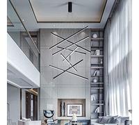 SIYANE Lámpara de araña de escalera Sputnik remota clásica nórdica de 98,4 pulgadas para control de techos altos Lámpara colgante larga LED regulable Lámpara negra moderna para vestíbulo para sala de