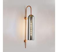 SIYANE Lámpara de pared nórdica clásica de granja con vidrio gris humo, lámpara de montaje en pared de brazo largo dorado, luz de pared industrial moderna verde esmerilada para dormitorio, mesita de n