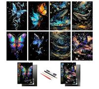SiYear Boceto de papel para rascar, pintura de arco iris, escena nocturna de la serie de ciudad, regalo creativo para adultos y niños con 4 herramientas (mariposa + ballena)
