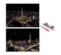 SiYear Scratch Painting Rainbow Paper Sketch Pads, City Series Night View DIY Art Craft Creative Gift, Scratchboard para Adultos y niños, con 4 Herramientas (16 X 11.2 Pulgadas)