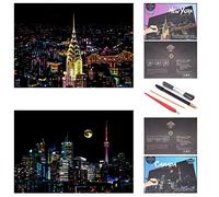 SiYear Scratch Painting Rainbow Paper Sketch Pads, City Series Night View DIY Art Craft Creative Gift, Scratchboard para Adultos y niños, con 4 Herramientas (16 X 11.2 Pulgadas)
