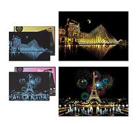 SiYear Scratch Painting Rainbow Paper Sketch Pads, City Series Night View DIY Art Craft Creative Gift, Scratchboard para Adultos y niños, con 4 Herramientas (16 X 11.2 Pulgadas)