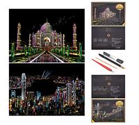 SiYear Scratch Paper Rainbow Painting Sketch, City Series Night Scene, Scratch Painting Creative Gift, Scratchboard Art para Adultos y niños, con 4 Herramientas