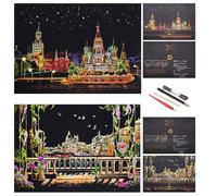 SiYear Scratch Paper Rainbow Painting Sketch, City Series Night Scene, Scratch Painting Creative Gift, Scratchboard para Adultos y niños con 4 Herramientas '' (Rusia y Venecia