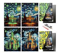 SiYear Scratch Paper Rainbow Painting Sketch, City Series Night Scene,Scratch Painting Creative Gift,Scratchboard for Adult and Kids with 4 Tools