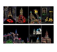 SiYear Scratch Paper Rainbow Painting Sketch, City Series Night Scene, Scratch Painting Creative Gift, Scratchboard for Adult and Kids, with 4 Tools(8PACK)
