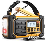 Radio meteorológica de emergencia, AM/FM/SW/NOAA Radio de manivela con banco de energía portátil de 37000 mWh, carga USB/solar/manivela, funciona con pilas AAA, alarma SOS y linterna para emergencias