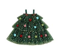 Siyova Vestido de niña de Navidad con estampado de estrella del árbol de Navidad, vestido sin mangas, falda de tul multicapa para niñas de 1 a 6 años, Verde, 2-3 Años