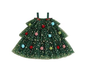 Siyova Vestido de niña de Navidad con estampado de estrella del árbol de Navidad, vestido sin mangas, falda de tul multicapa para niñas de 1 a 6 años, Verde, 8-9 Years