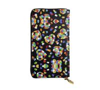 sizaCVC Cartera larga de piel con estampado de mármol y lámina de oro negro y blanco, tarjetero plegable ligero, cartera delgada de moda, Rompecabezas de concienciación sobre el autismo en forma de
