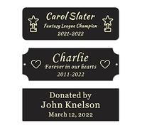 Size: 3" W x 1" H, Metal Engraved Name Plate for Trophy, Frames, Urn, Engraved Plates with Adhesive or Screw Customized, Personalized Memorial Plaque -Gold Letters